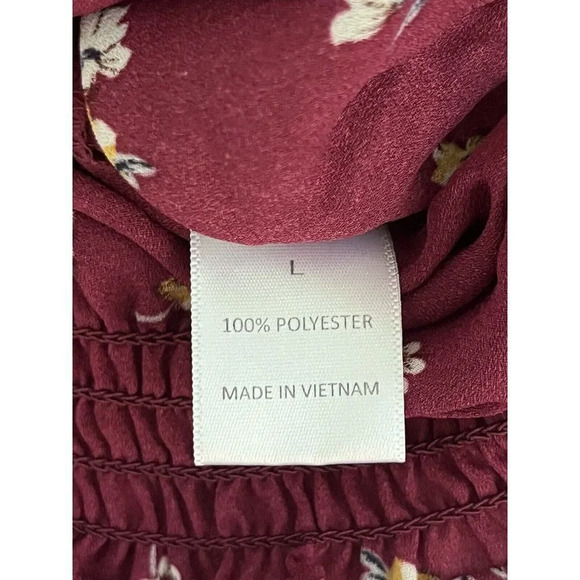 Papermoon Womens Wine Floral Flowy Crop Top Blouse Size Large Ties 3/4 Sleeves - Picture 9 of 10